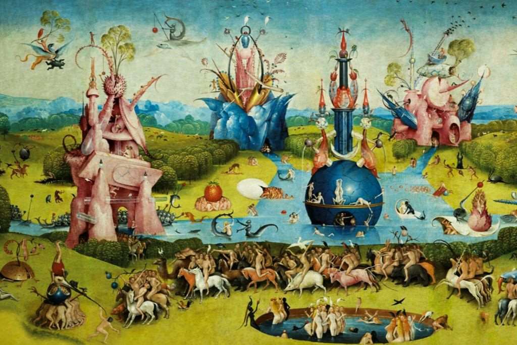 Scène surréaliste du Jardin des délices du maître flamand Jérôme Bosch